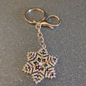 Gold Snowflake Keychain with Colorful Gems NWOT